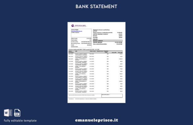 modello word di estratto conto in stile verificato Serbia Komercijalna Banka